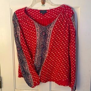 Lucky Brand Womens Top Medium Red Blue Long Sleeve Casual Boho